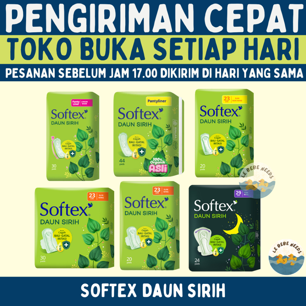 Softex Daun Sirih - Softex Pembalut Wanita Daun Sirih - Softex Pantyliner 15cm 18cm - Softex Daun Si