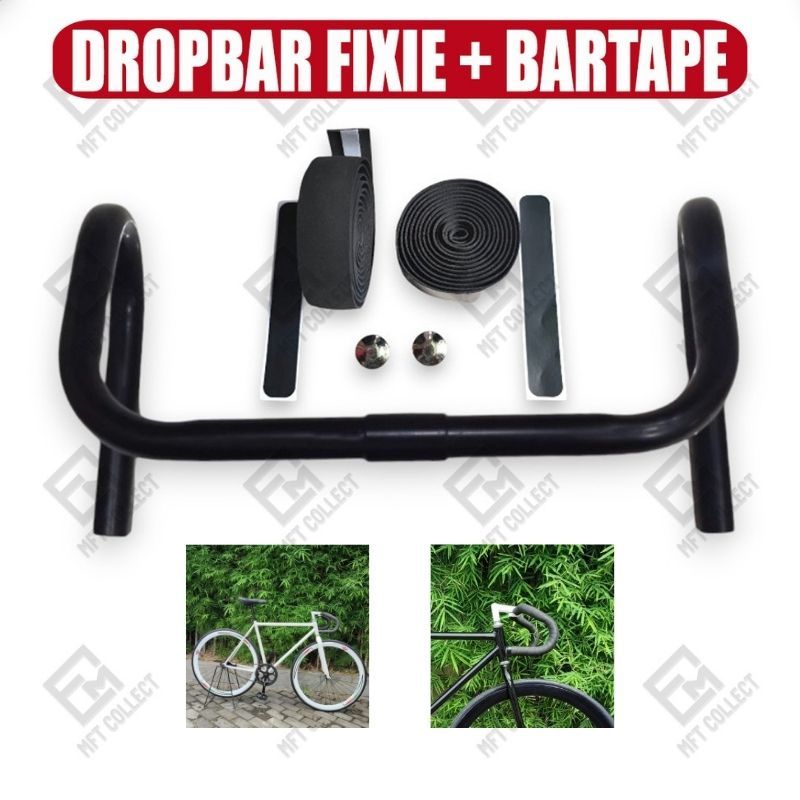 Paket Dropbar Fixie Stang Setang Sepeda Balap Jadul Gravel Roadbike Standar 25,4mm Plus Bartape 2 Ro