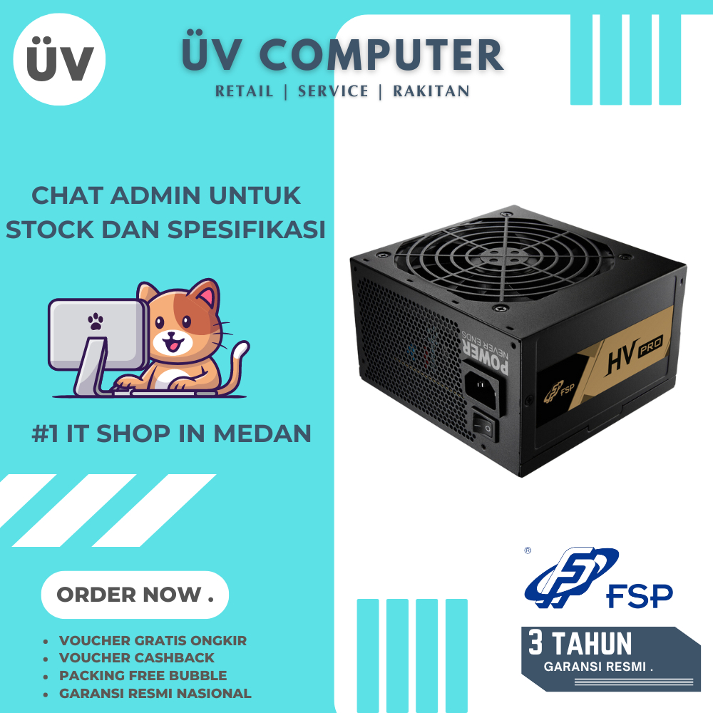 Power Supply PSU Internal PC Komputer FSP HV PRO 550W | Black Hitam | Non Modular 85+ 80+ Plus Bronz