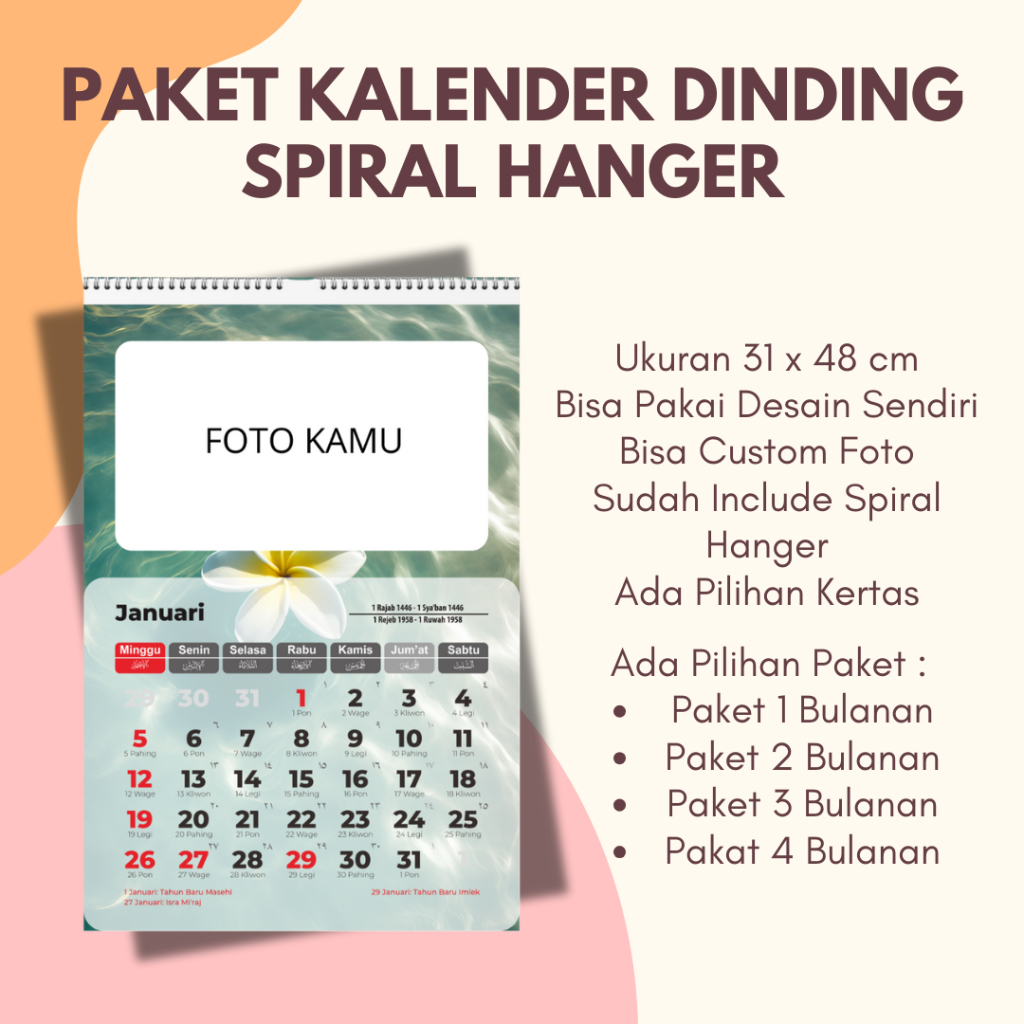 

(SPIRAL) PAKET KALENDER DINDING SPIRAL KAWAT HANGER 2025 A3+ CUSTOM DESAIN