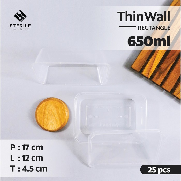 Kotak makan 650ml Rectangle/Tempat makanan/Kotak plastik/Thinwall/Box plastik
