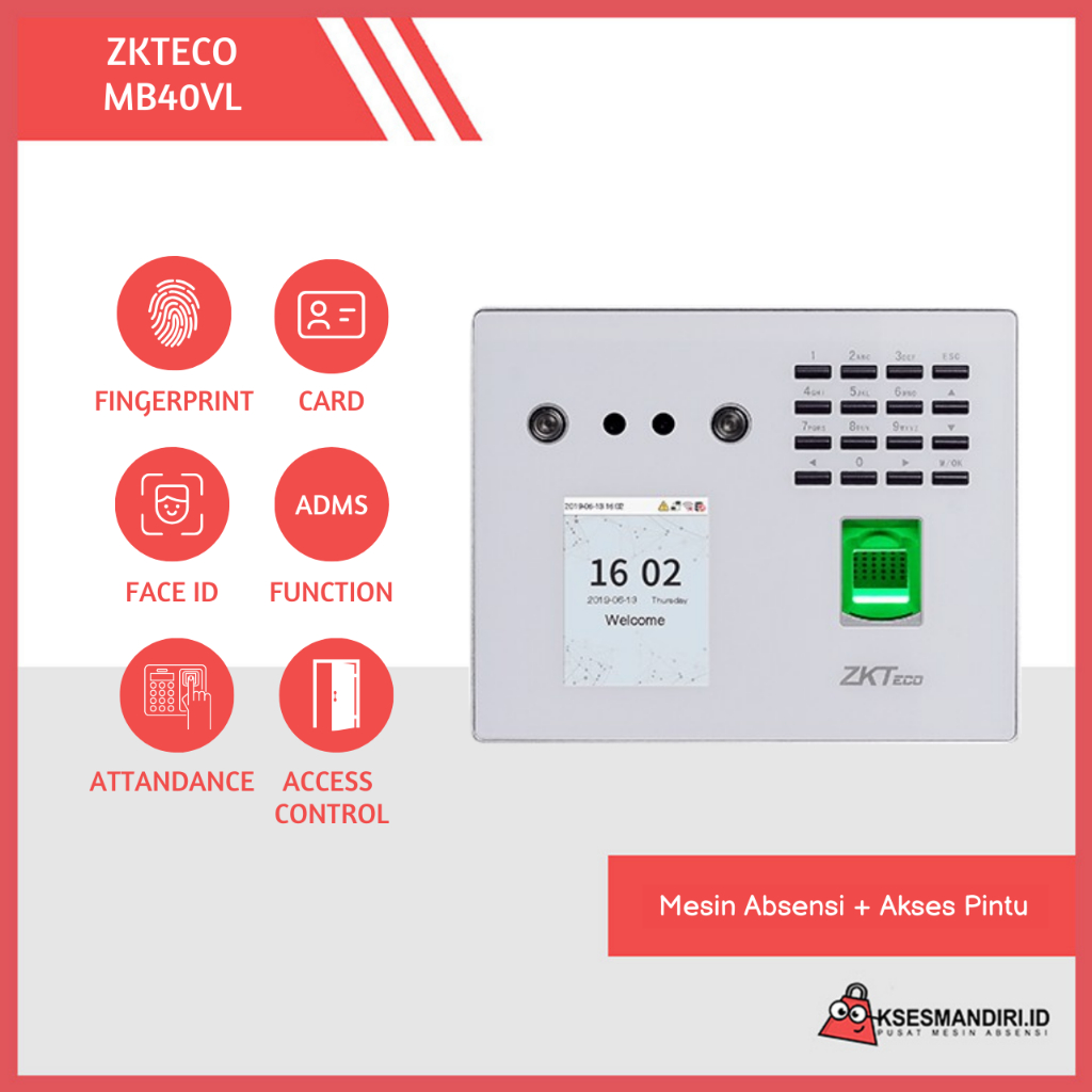 Fingerprint Mesin Absensi dan Access Door Zkteco MB40 VL WIFI WAJAH DAN FINGERPRINT