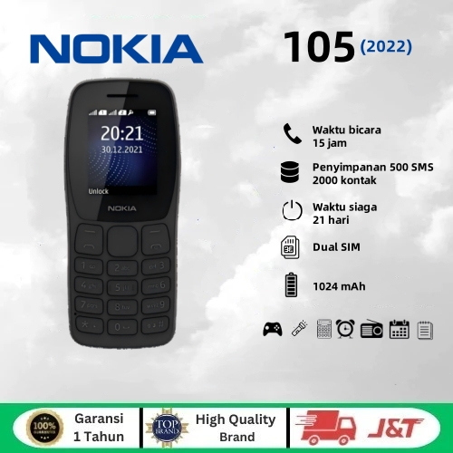 Nokia 105 (2022) HP Murah Cuci Gudang, Handphone Dual SIM, Baterai Tahan Lama 1020mAh, Layar 1.77"
