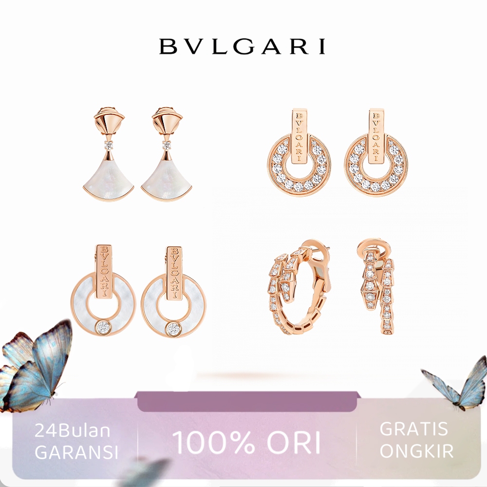 【18K emas asli/100% 0riginal】BVLGARi Emas mawar 18K dengan berlian full pave set, satu anting-anting