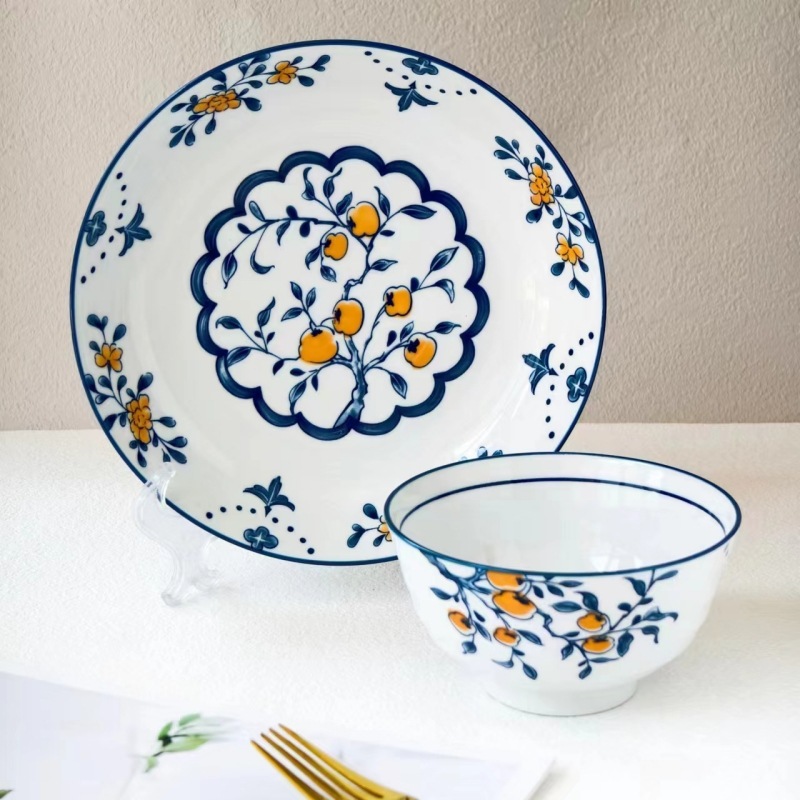 Piring Keramik Motif Daun Biru - piring keramik ukuran 20cm