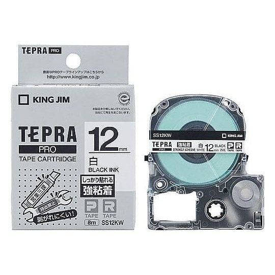 

King Jim SS12KW Tepra PRO Tape 12mm, Strong Adhesive White label Black Text