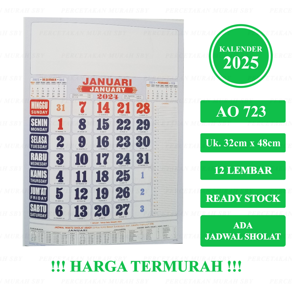 

READY STOCK!!! KALENDER AO723 - TAHUN 2025 (ADA JADWAL SHOLAT)