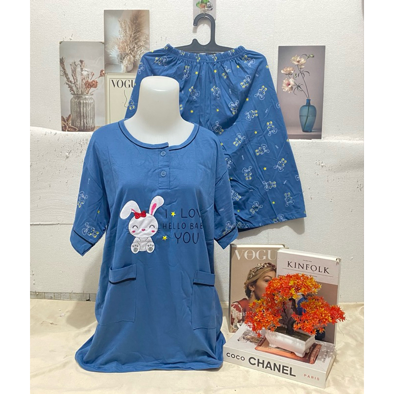 Baju Tidur Tessa Celana 3/4 Ukuran Jumbo Baju Tidur Wanita Dewasa Lengan Pendek Celana Pendek Piyama