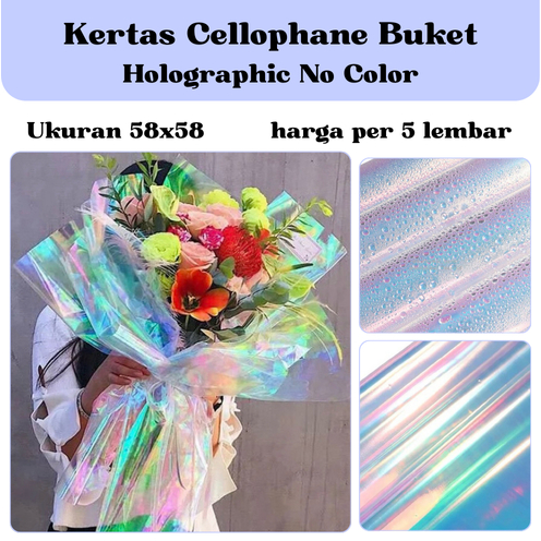 

(5 LEMBAR) Kertas Buket Holo / Clear Hologram No Color Bening Clear Paper Flower Wrapping Cellophane Hologram Bening untuk Bucket Bunga Snack Uang Wisuda / Krtas Celophane Chellophane