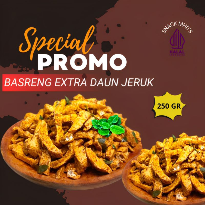 

Cemilan Basreng kemasan 250 GR Extra Daun Jeruk Renyah Gurih Original pedas Extra snack mhd's