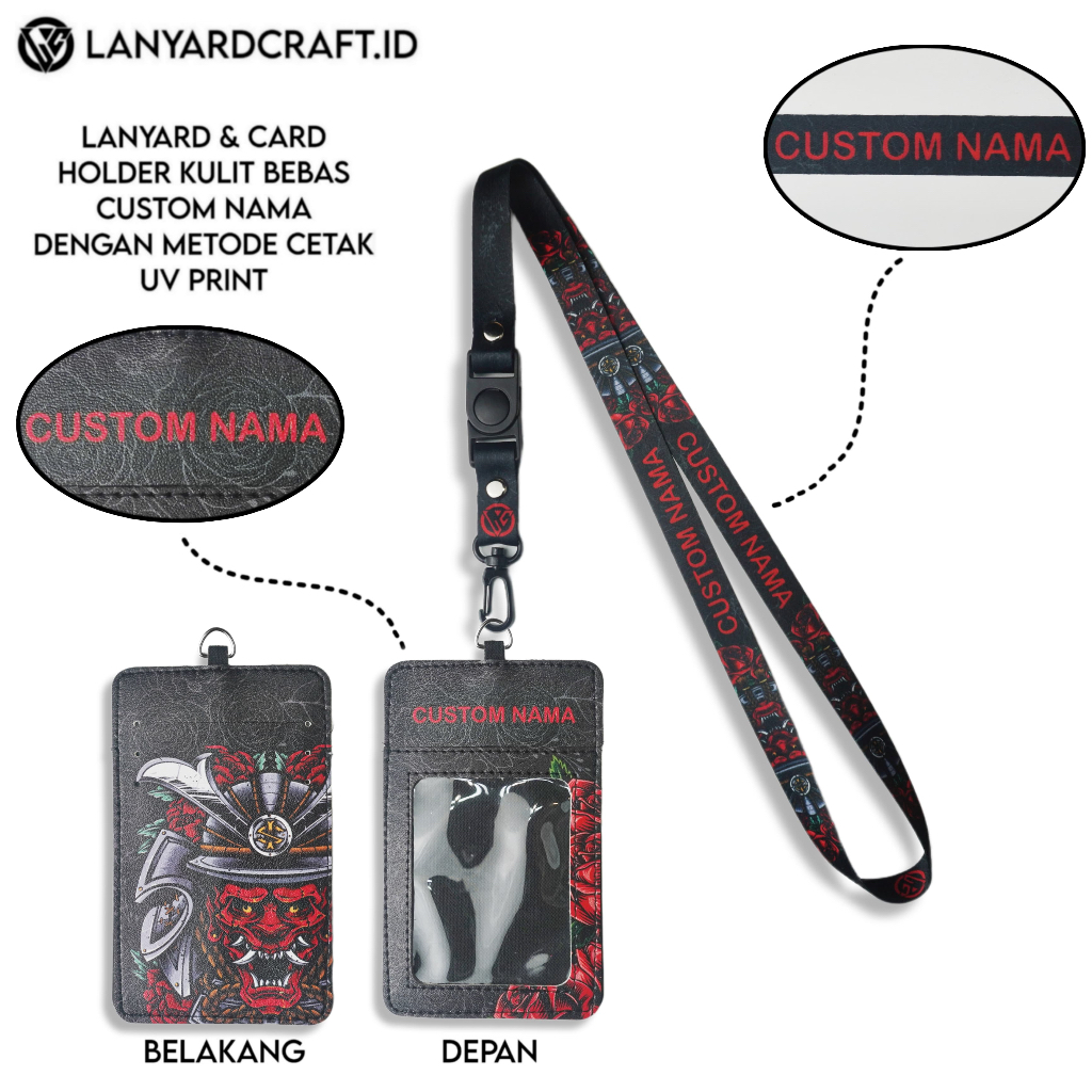 

V1 Id Card Holder Leather Custom + Lanyard Custom Nama ONI Series Gantungan Tali Lanyard Holder Id Card Kulit UV Print