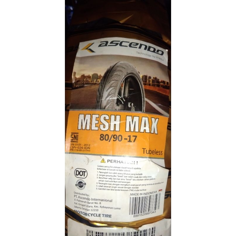 ban  tubeles Supra/ grand/dll sejenisnya merk ASCENDO 100% SNI & ORIGINAL