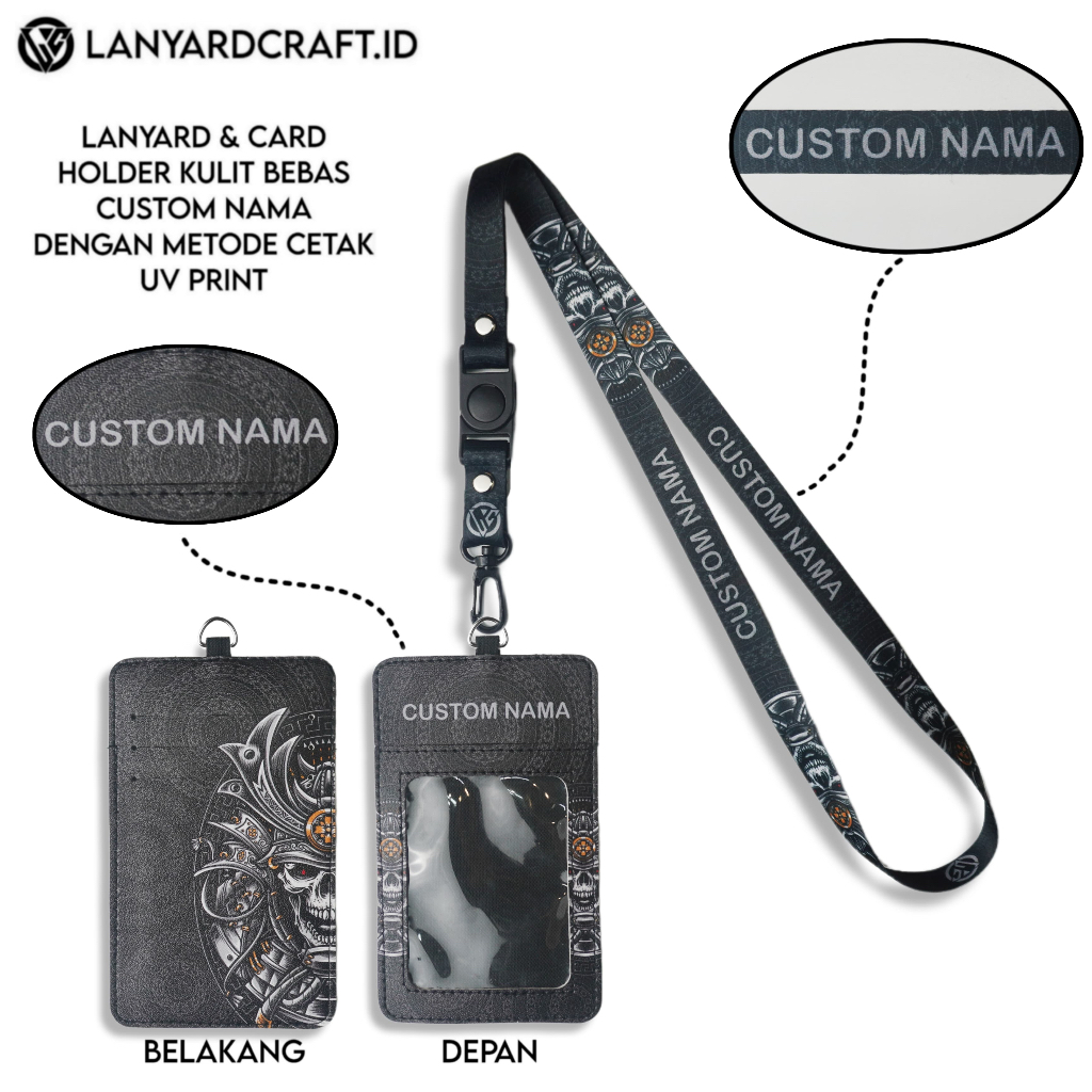 

V3 Id Card Holder Leather Custom + Lanyard Custom Nama ONI Series Gantungan Tali Lanyard Holder Id Card Kulit UV Print