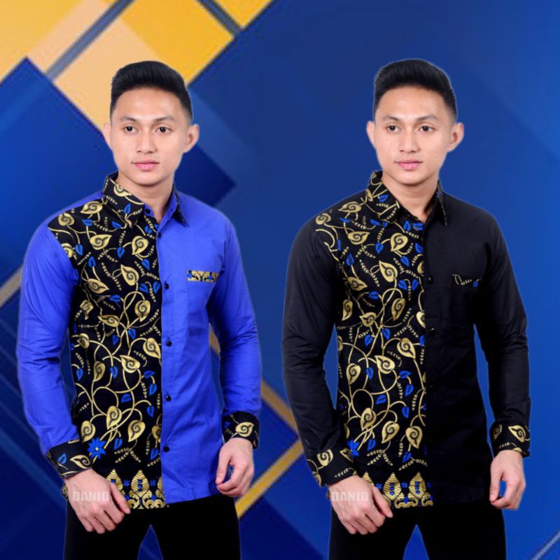 Ready Seragam Kerja Pria Kantor Modern Model Kasual Warna Biru Muda dan Hitam  Lengan Panjang Kombin