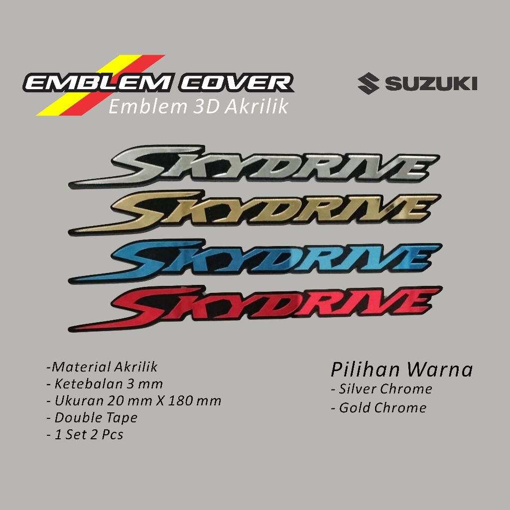 Stiker Sepasang Emblem Motor Suzuki skydrive Stiker Timbul 3d  Motor Suzuki skydrive Akrilik 3D