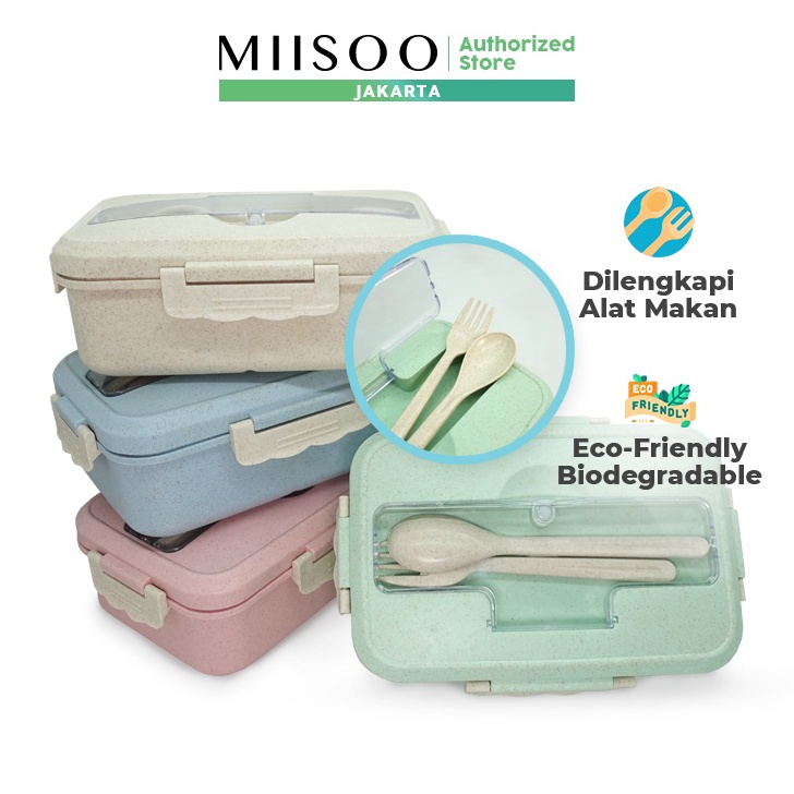 MIISOO Lunch Box Set Kotak Bekal Makan Jerami Gandum kotak makan Anti Tumpah Sendok dan Gau