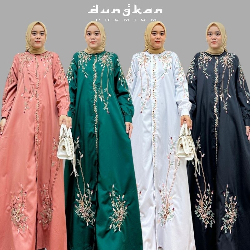 dungkan.id - AMAYA SERIES GAMIS BORDIR TIMBUL MOTIF BUNGA DAUN BAHAN KATUN TOYOBO FODU DRESS TERBARU