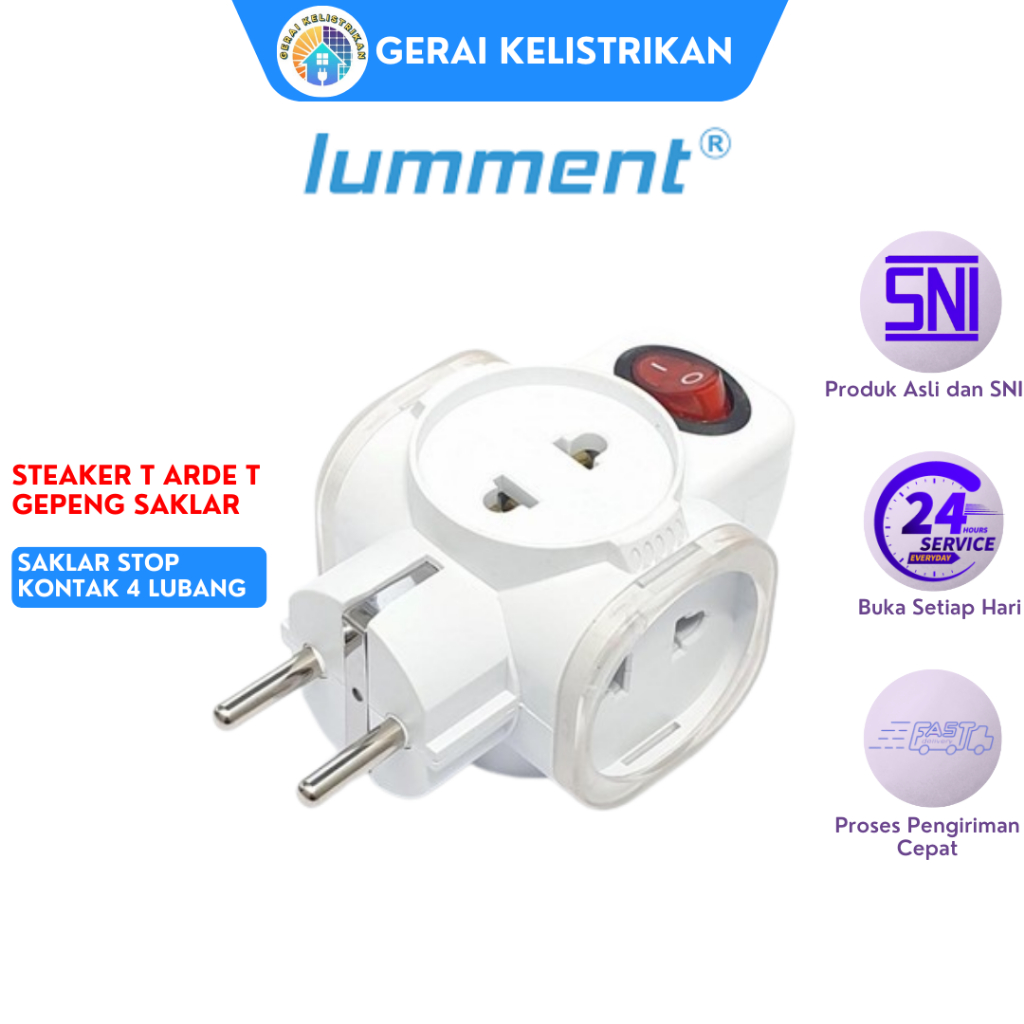 ST-6835 SAKLAR Lumment T Arde 4 Lubang Dengan Switch Saklar / Colokan Listrik Steker T Arde 4 Lubang