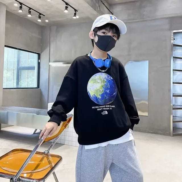 Hoodie Anak Terkini Sweater Cewek Cowok Design GLOBE TNF Baju Tebal Musim Dingin Atasan Lengan Panja