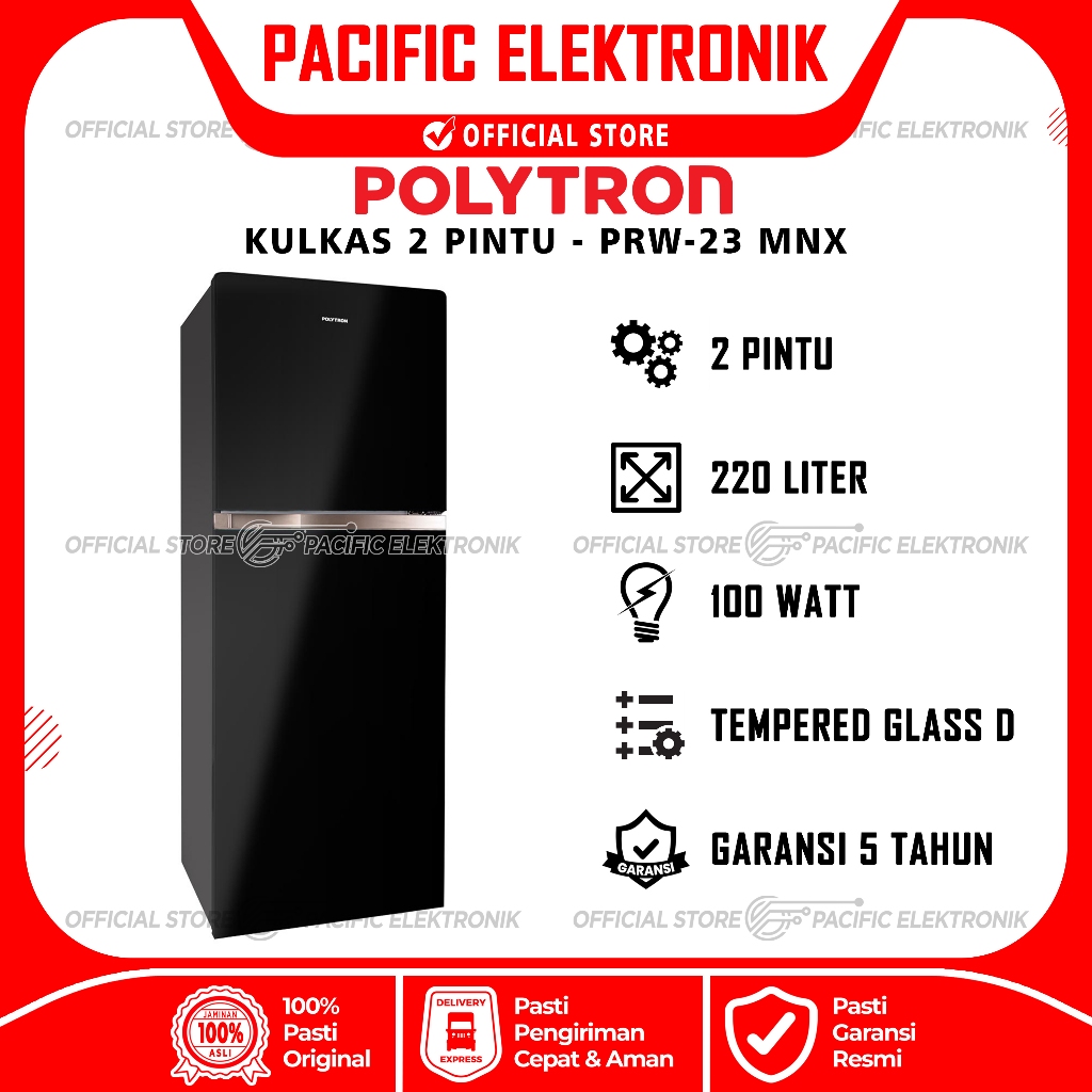 Kulkas Polytron 2 Pintu Kaca Belleza Jumbo PRW-23MNX / 23MNX