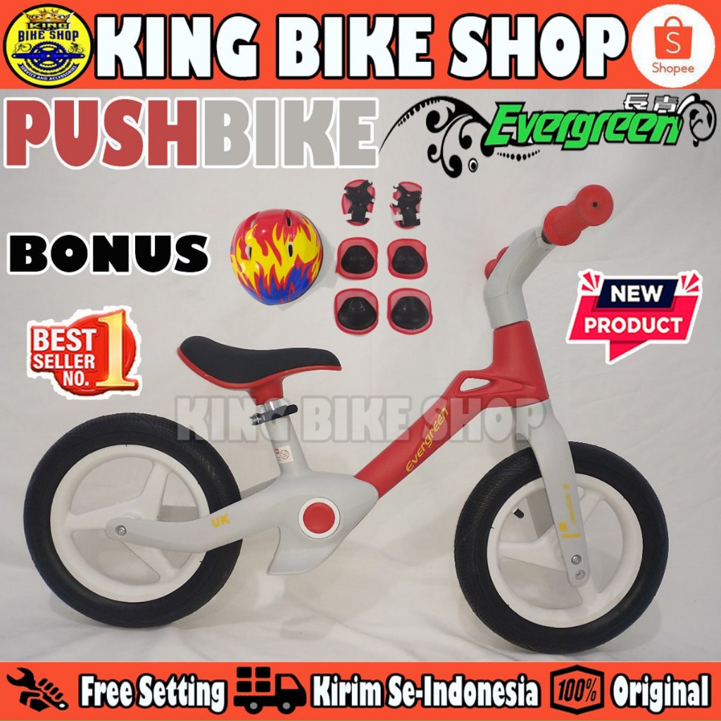 Push Bike / Balance Bike EVERGREEN EG-03F Ban Karet Pompa Frame Magnesium Sepeda Keseimbangan Anak