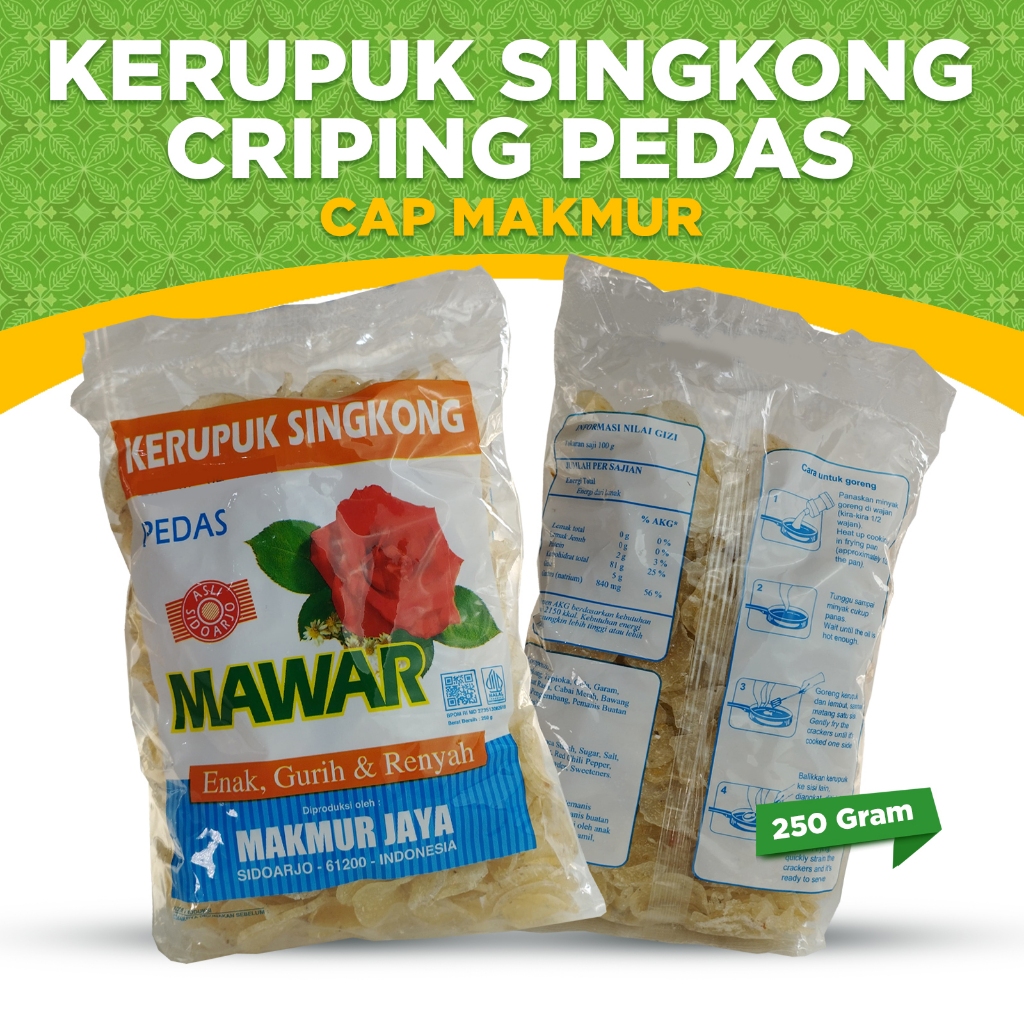 

KERUPUK MENTAH CAP MAKMUR, KERUPUK SINGKONG CRIPING PEDAS 250gram RENYAH GURIH TANPA DIJEMUR