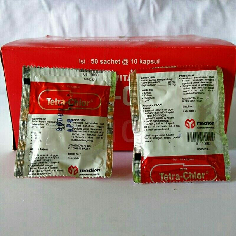 VITA TETRA CHLOR 10 kapsul - Tetra Clor Tetra Chlor Ayam Medion Obat Pilek Batuk Snot Ngorok Crd Kor