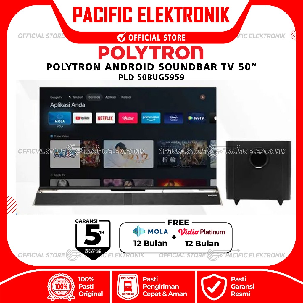 TV LED POLYTRON 50inch UHD GoogleTV Soundbar PLD 50BUG9959