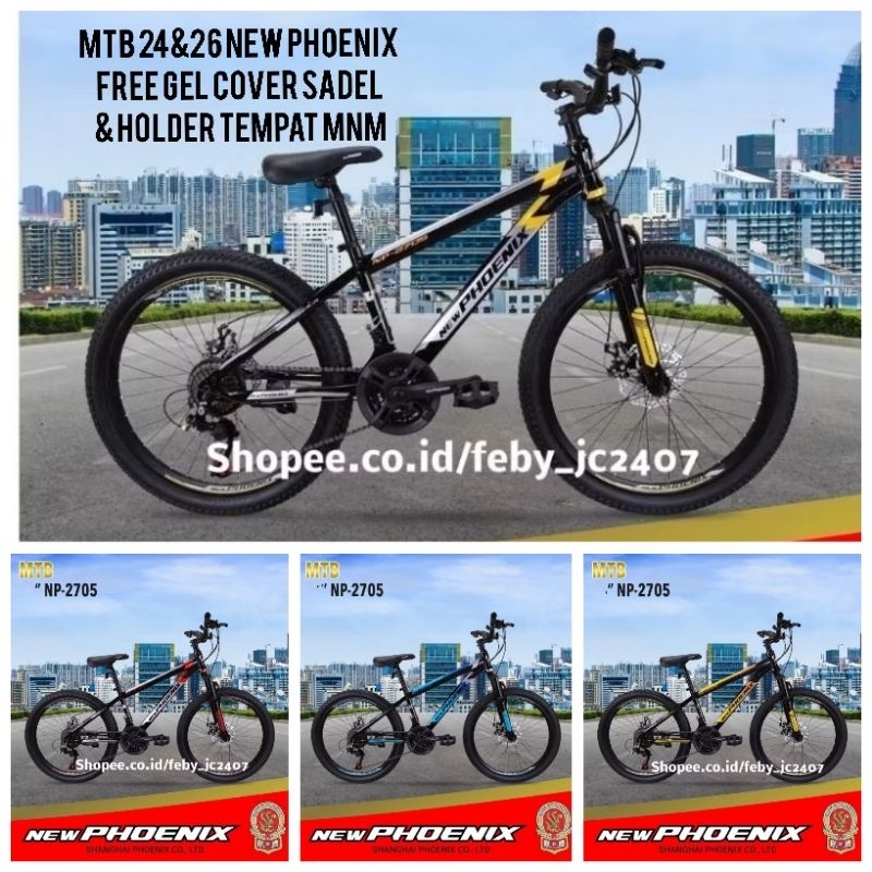 Phoenix Sepeda mtb gunung 24 26 new phoenix 2705 FREE cover gel sadel dan botol