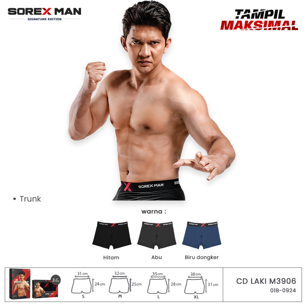 (3 Pcs) Sorex Man Special Edition "Iko Uwais" Boxer Pria Adem Signature Trunk Sport CD LK M3906 ( M 