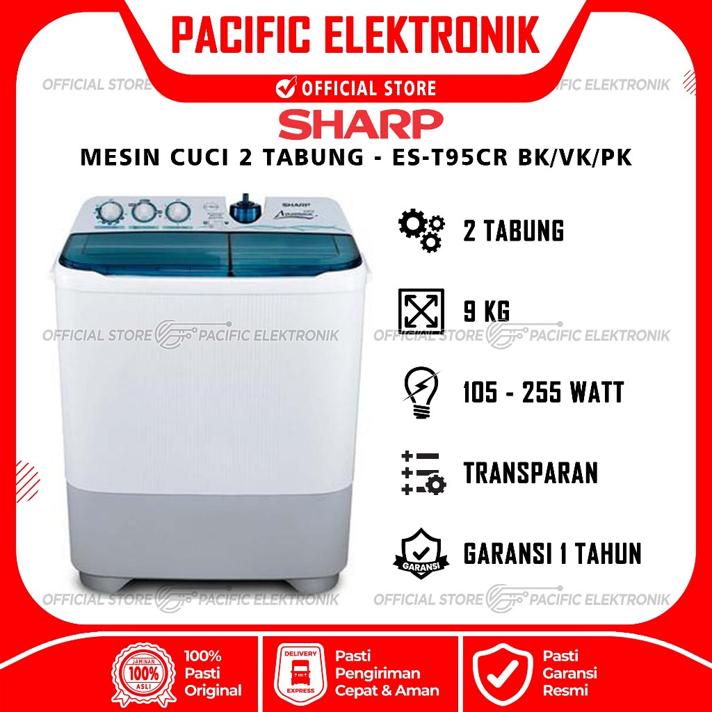 Mesin Cuci Sharp Aquamagic 9Kg ES-T95CR / 95CR