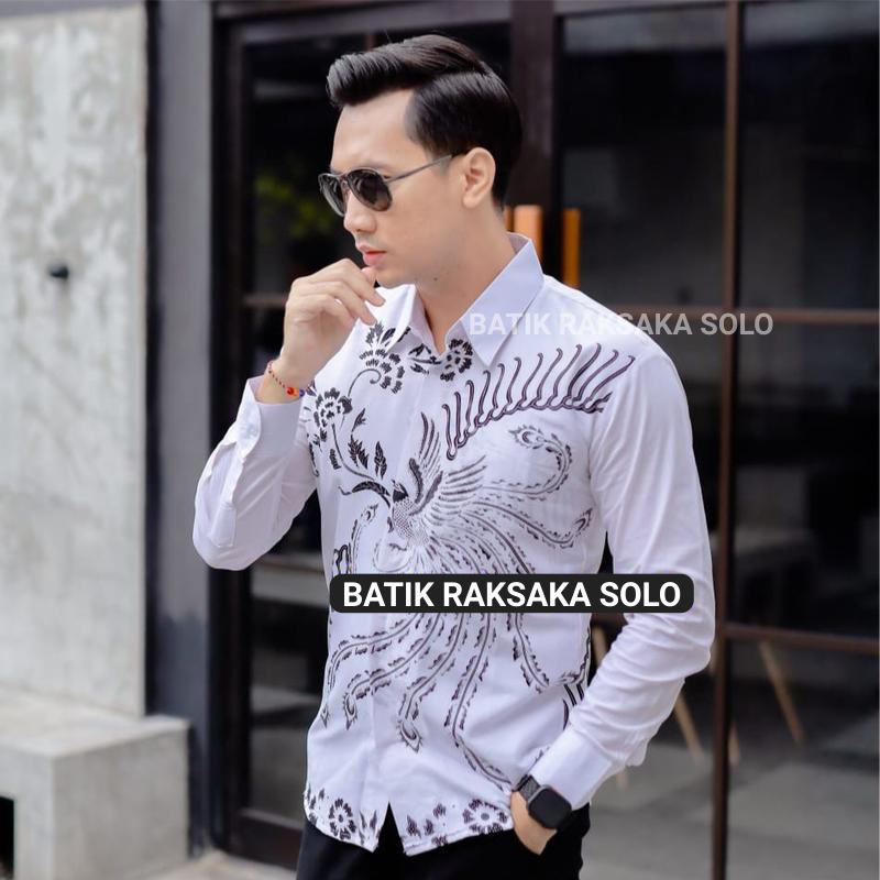 Kemeja Batik Pria Cowok Slimfit Premium Motif ARJUNA Full Furing Baju Lengan Panjang Warna Putih