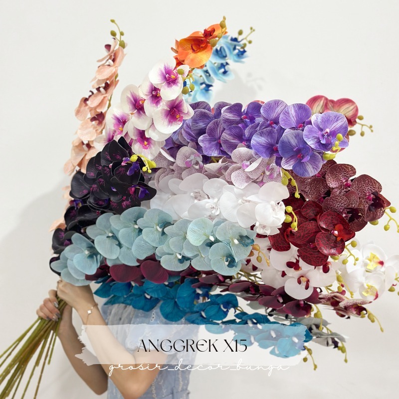 (QC) ANGGREK X15 ARTIFICIAL FLOWER ORCHID DEKORASI BUKET BUNGA HOME DECOR FLORIST SESERAHAN MAHAR BU