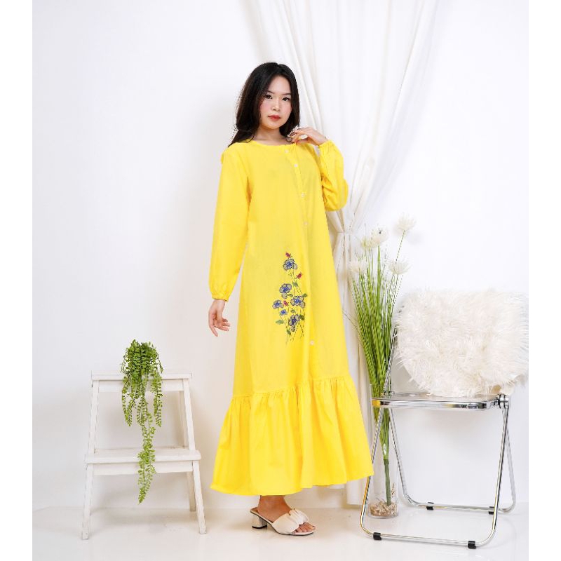 Gamis Longdress katun jepang poplin bordir malang