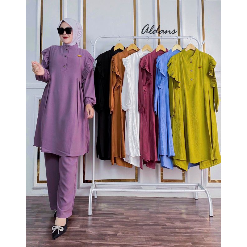 Setelan Celana Aldans - Setelan Celana Long Tunik - Setelan Celana Crinkle - Oneset Wanita