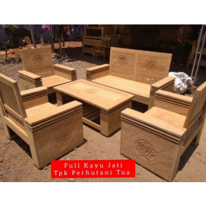 Ready Stok  Kursi Tamu Minimalis Full Kayu Jati Solid Tpk Perhutani Tua Kursi Tamu Minimalis Jati Ku