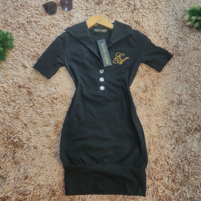 Dress mini pl preloved ESTRELLA ANGELUS good quality warna hitam cling