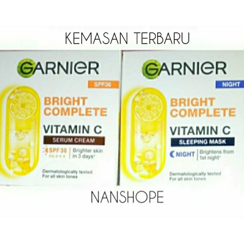 Garnier Day Cream Bright Complete 50gr / Night Cream 50gr / Krim pagi + Krim Malam Mencerahkan Paket