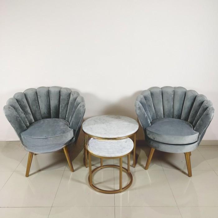 Sofa Single Set + Coffee Table Marmer Besi Stainless - Sofa Tunggu Single