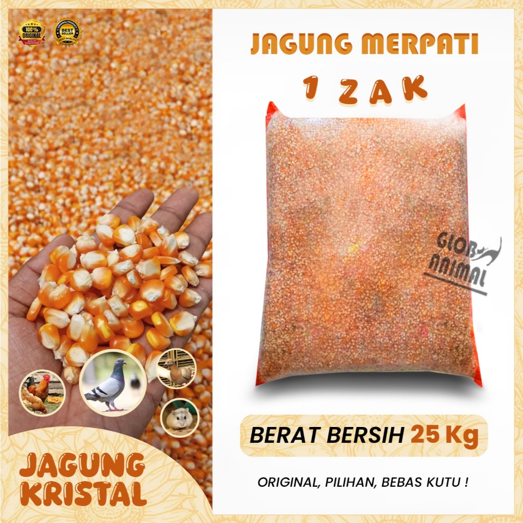 PAKAN BURUNG JAGUNG KRISTAL ZAK 25KG jagung pipil unyil pakan ayam merpati