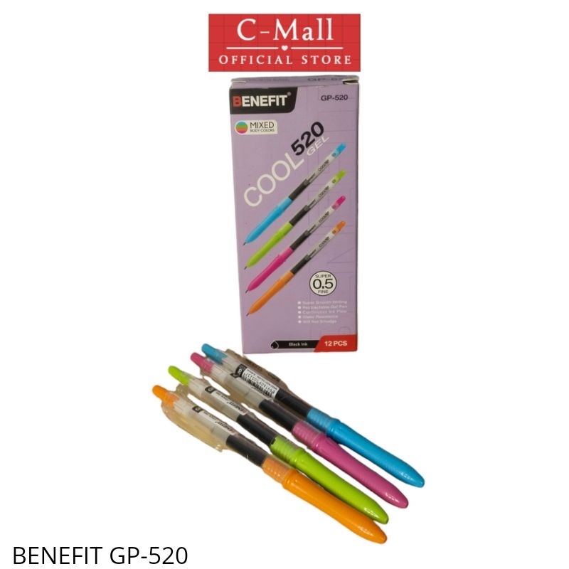 

C-Mall Pulpen Gel Pen Benefit Cool GP-520 0.5mm ( 12 Pcs ) pen tanda tagan khusus
