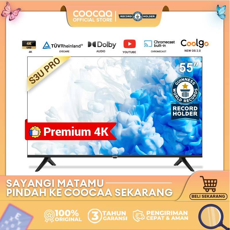 COOCAA 55 inch Smart TV - Digital TV - 4K - UHD - Dolby Audio - Youtube - Mirroring - Boundless -Bro