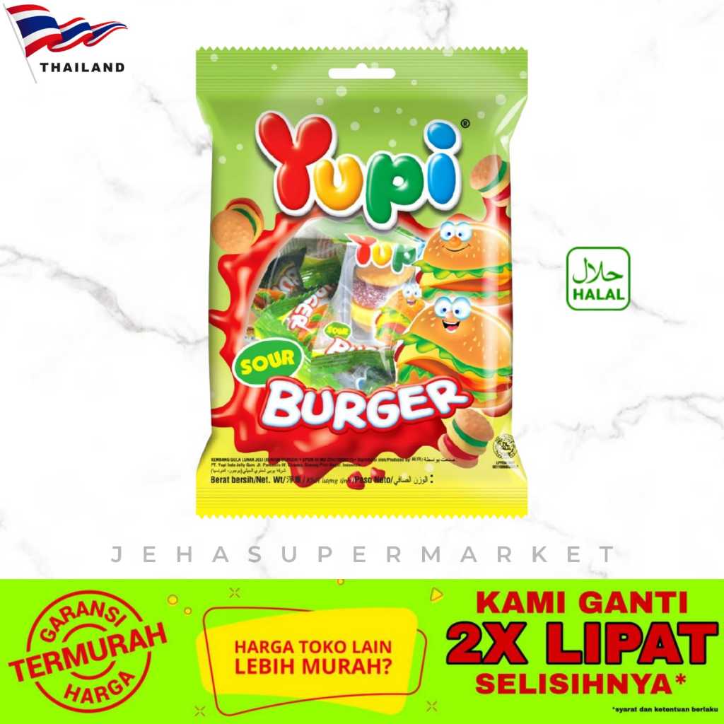 

⭐ PERMEN THAILAND ⭐ Yupi Sour Burger Candy HALAL 64gr ( Impor / Import Bangkok )