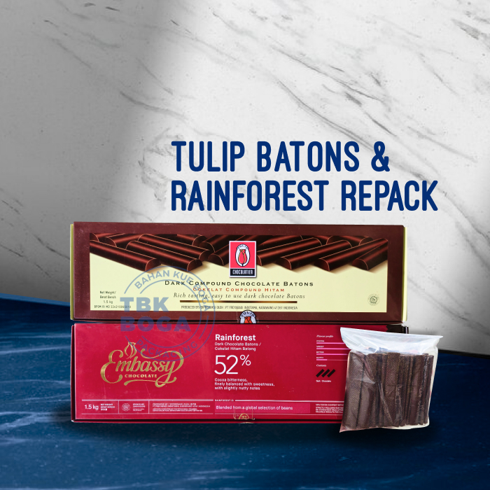 

Coklat Tulip Baton ( 250 gr ) Repack Batons Embassy Rainforest Stik Stick Compound Cokelat Hitam