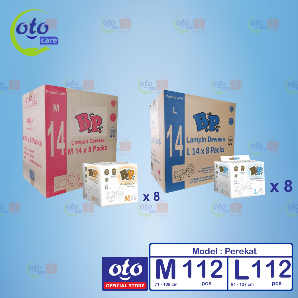 BP Popok Dewasa Adult Diapers model Lem Perekat - ukuran M / L isi 14pcs x 8