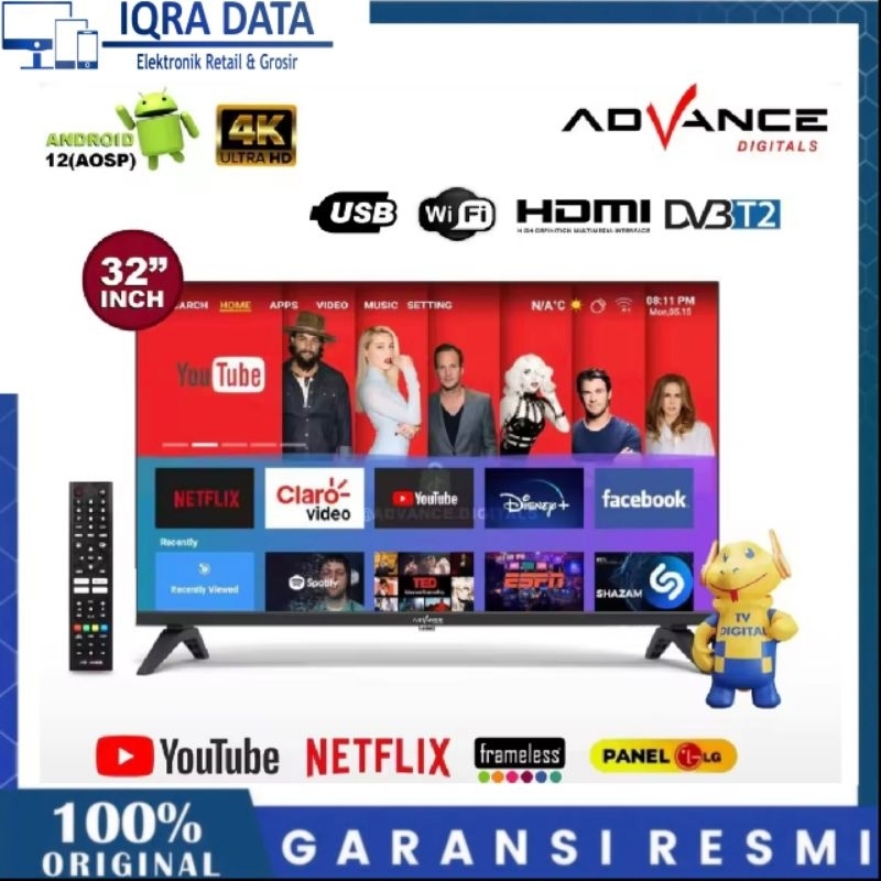 TV ANDROID 32 INCH ADVAN ADV-3203A - Youtube/Netlfix - Digital TV - Bluetooth - Garansi Resmi