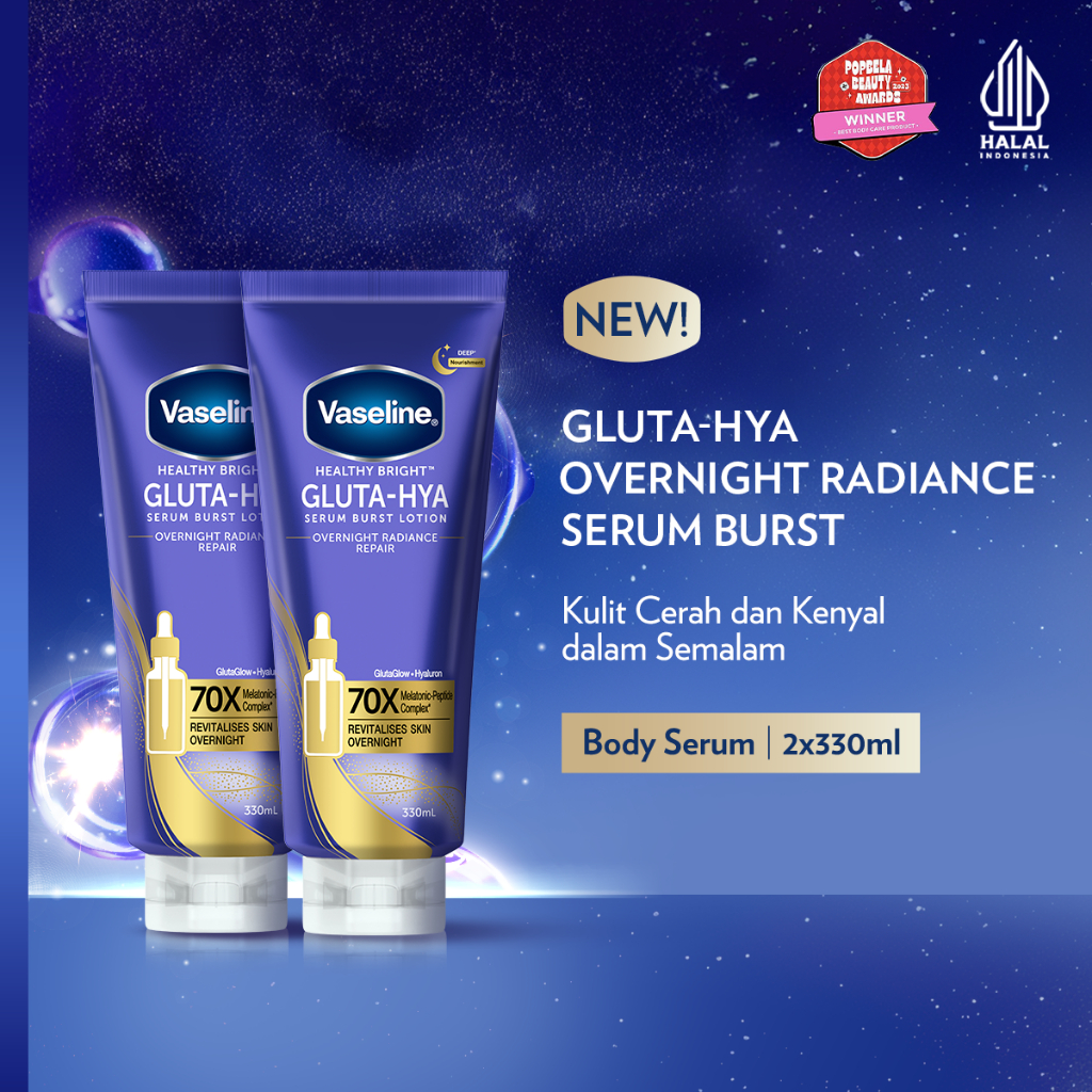 Vaseline Healthy Bright Gluta Hya & Peptide Serum Lotion Overnight 330ml Twinpack