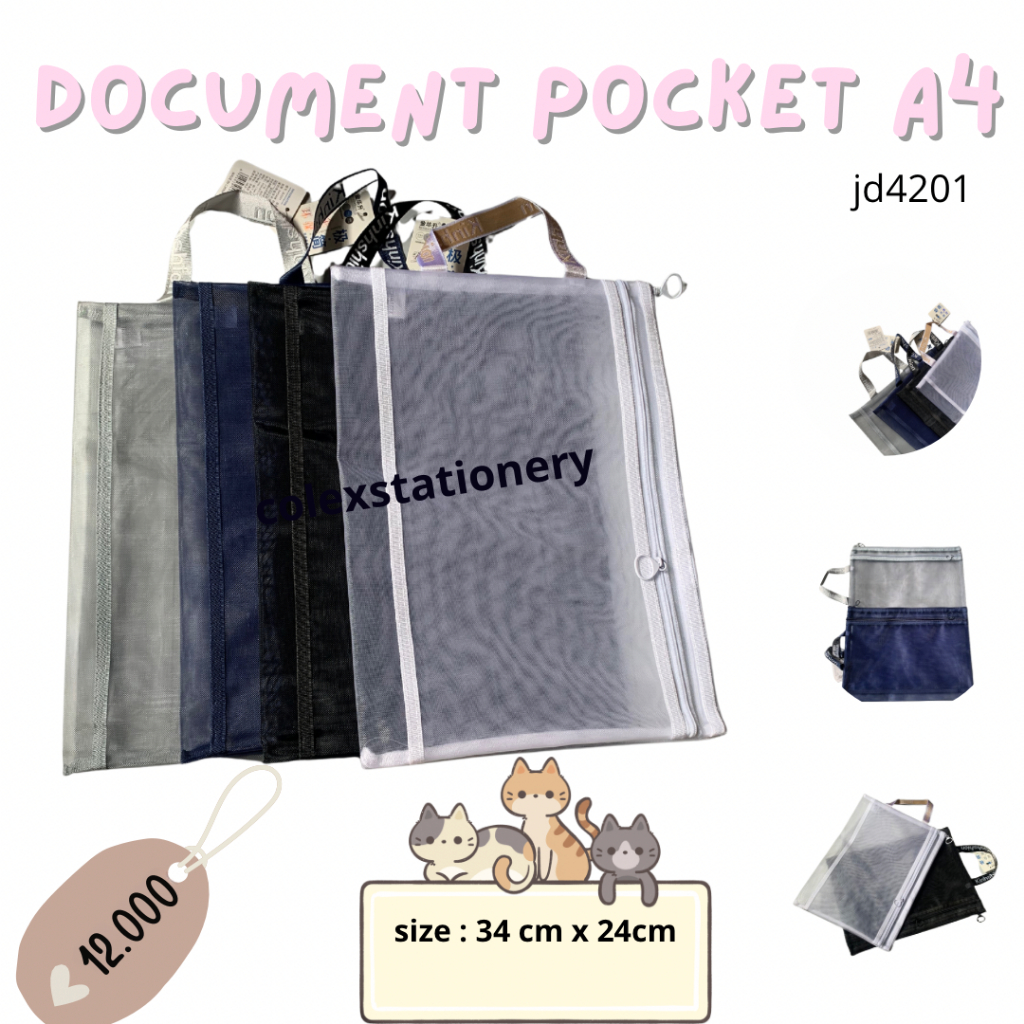 Document Map / Document Pocket Map Zipper 4 Warna Transparant / Document Map  Buku Pelajaran Folder 