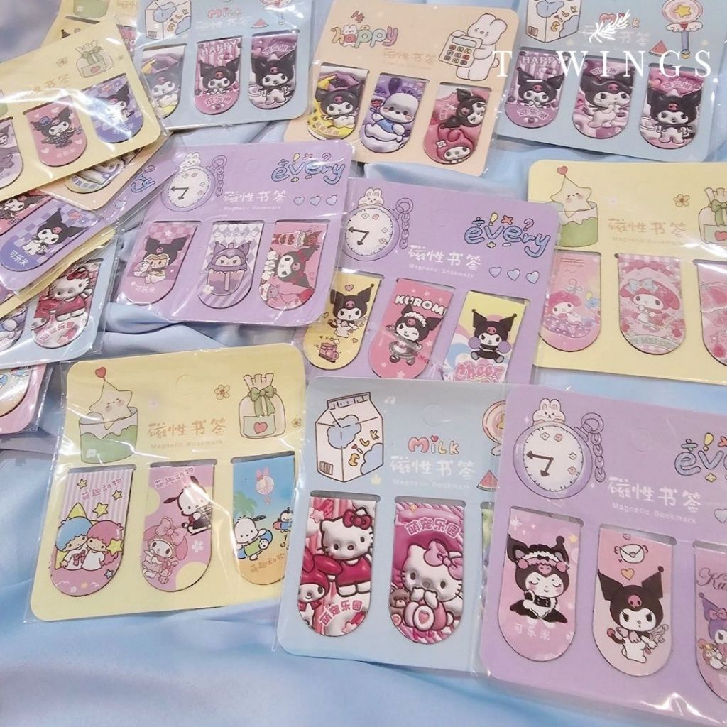 

[ TWT_04 ] Pembatas Buku Magnet isi 3 Penanda Bulu Halaman / Penjepit kertas Magnet Sanrio