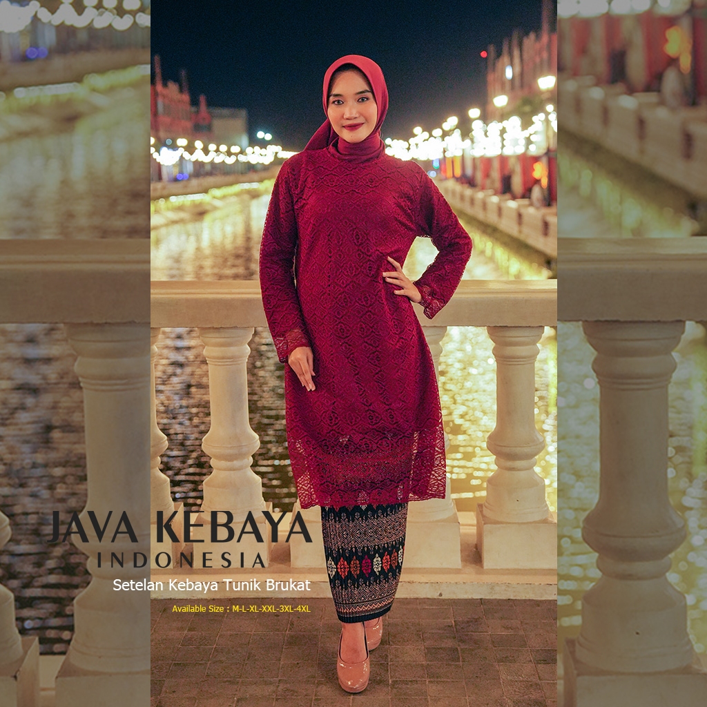 Merah Maroon - Setelan & Atasan 𝗞𝗲𝗯𝗮𝘆𝗮 𝗧𝘂𝗻𝗶𝗸 𝗠𝗼𝗱𝗲𝗿𝗻 / Kebaya Wisuda / Baju Wanita / Baju Atasan Wani